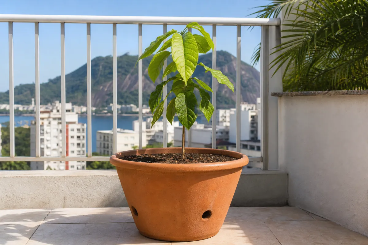 Muda de ipe cultivada em vaso grande com substrato drenante
