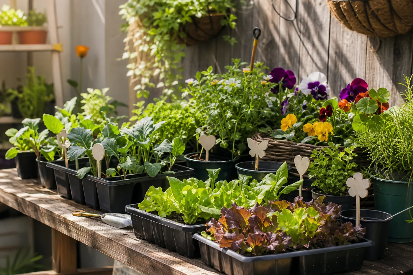 Mudas de hortaliças, ervas e flores preparadas para o plantio de agosto no Brasil